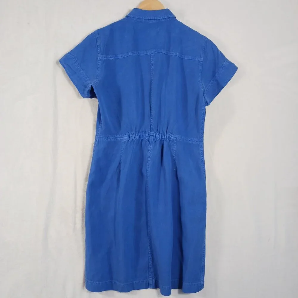 J. Crew Preppy Cobalt Blue, Short Sleeve Dress, Size 4, 3/4 Button Down, Pockets - Picture 9 of 16